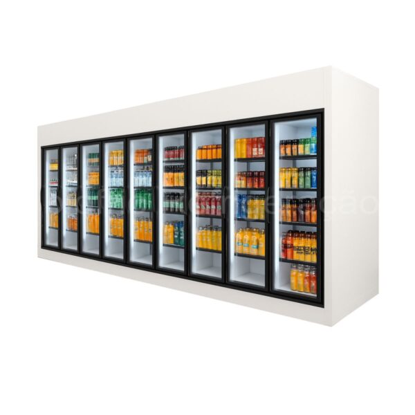Walkin Cooler com 9 portas de vidro expositora
