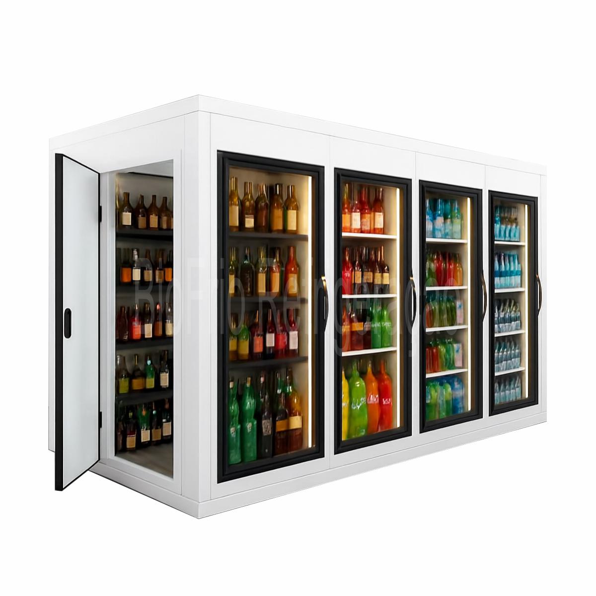 walkin Cooler com 4 Portas de Vidro expositora com porta de entrada para estoque - Image 1