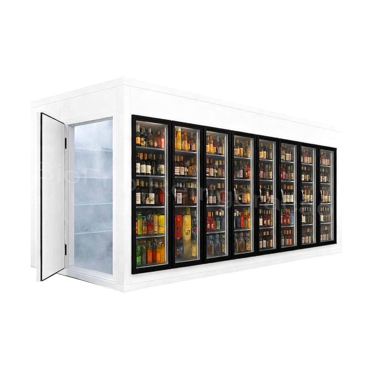 walkin Cooler com 8 Portas de Vidro expositora com porta de entrada para estoque - Image 1